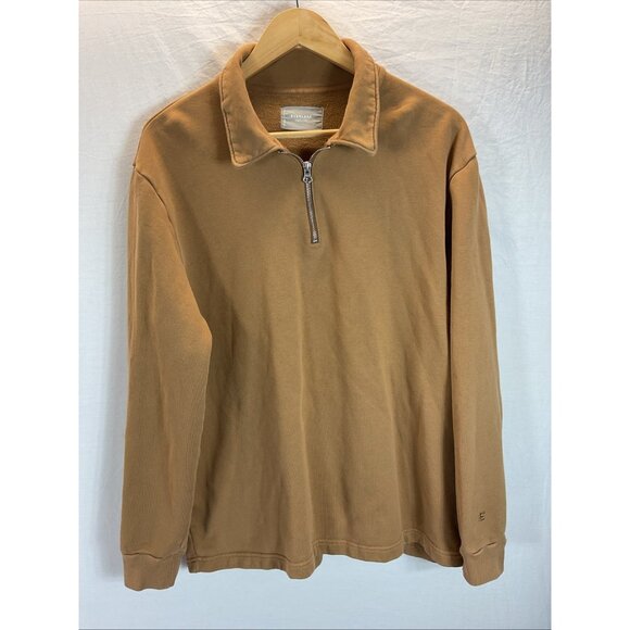 EVERLANE1/4-ZIP terry SWEATSHIRT IN Camel Tan  SIZE LG Preppy neutral organic‎ - Picture 1 of 7
